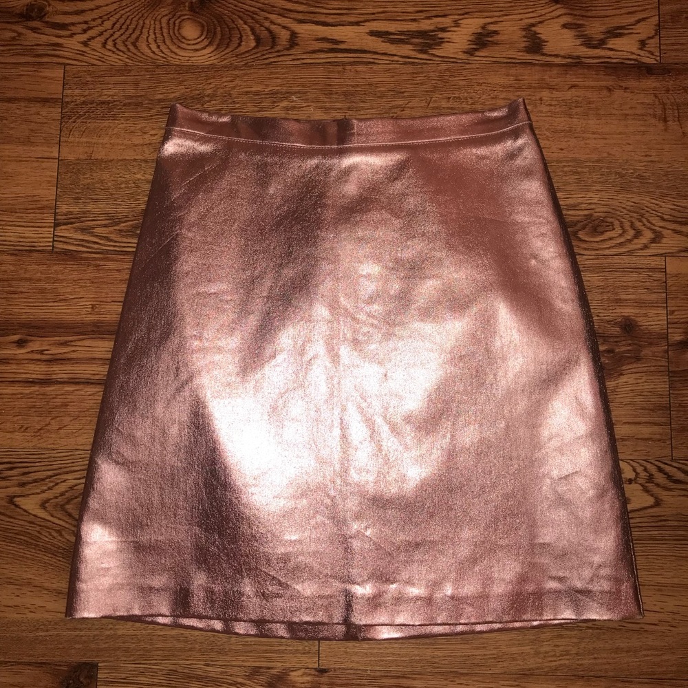 Rose Gold Pink Metallic Leather Mini Skirt Small 4